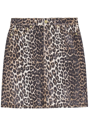 GANNI leopard-print denim midi skirt - Brown
