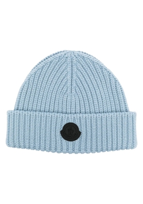 Moncler logo-patch knit wool beanie - Blue