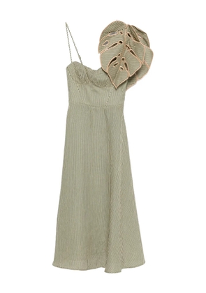 FARM Rio striped leaf-detail midi dress - Neutrals