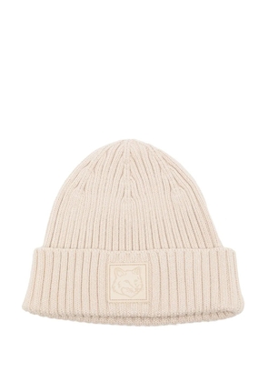 Maison Kitsuné bold-fox-head leather patch beanie - Neutrals