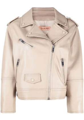 Yves Salomon zip-up leather biker jacket - Neutrals