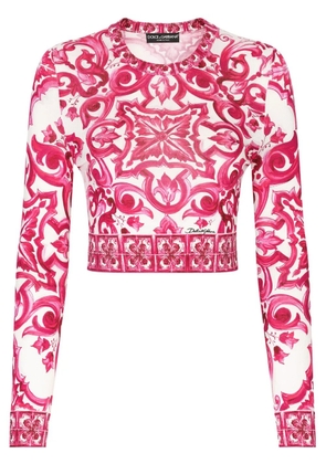 Dolce & Gabbana Maiolica-print cropped jumper - White