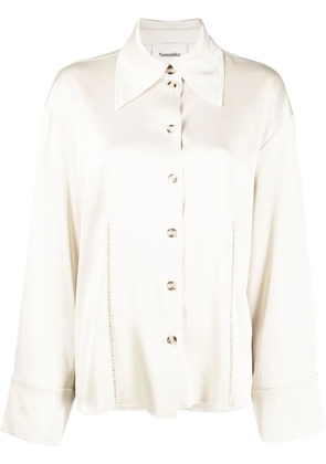 Nanushka Caio ladder-stitch satin shirt - Neutrals