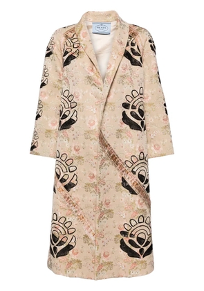 Prada Pre-Owned Embroidered Floral Coat - Neutrals