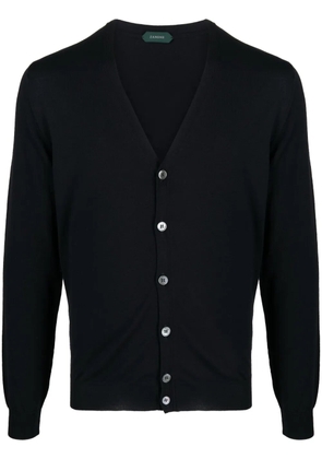 Zanone plunging V-neck fine-knit cardigan - Blue
