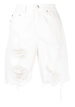 Goen.J distressed straight-leg denim shorts - White
