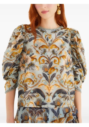 FARM Rio puff-sleeve floral blouse - Blue