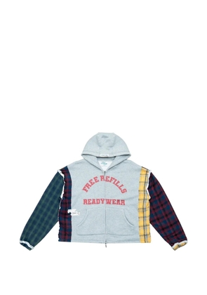 Free Refills flannel patched hoodie - Grey