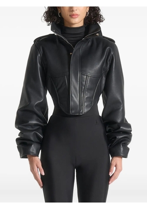 Manière De Voir Solange leather tacked-sleeve corset jacket - Black