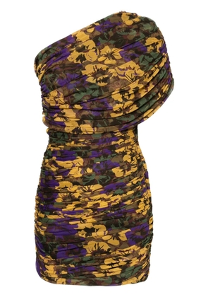 Saint Laurent one-shoulder ruched mini dress - Brown