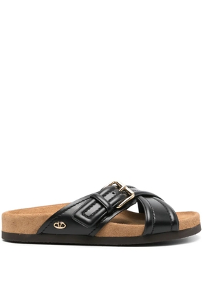 Valentino Garavani VLogo-plaque leather slides - Black