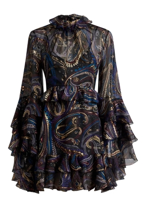 ETRO ruffled paisley foliage mini dress - Black