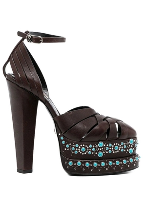 Roberto Cavalli caged leather platform pumps - Brown