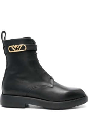 Emporio Armani Eagle-logo leather boots - Black