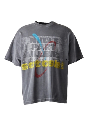 SATOSHI NAKAMOTO graphic raw-cut T-shirt - Grey