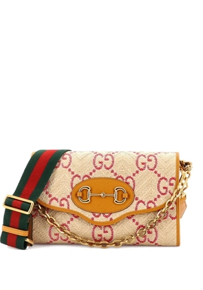 Gucci Pre-Owned Horsebit 1955 Curved Flap Jumbo GG Raffia Small shoulder bag - Orange