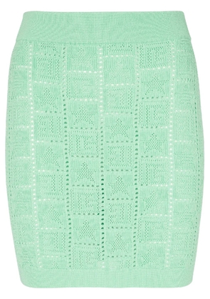 Balmain pointelle-knit monogram miniskirt - Green