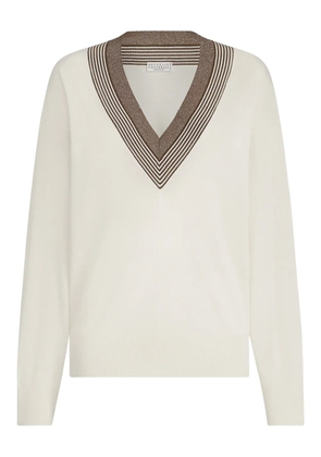 Brunello Cucinelli striped V-neck sweater - Neutrals