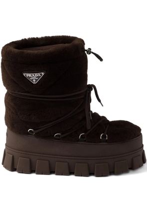 Prada faux-fur lace-up ankle boots - Brown