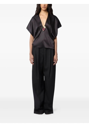 Nina Ricci V-neck satin-silk top - Black