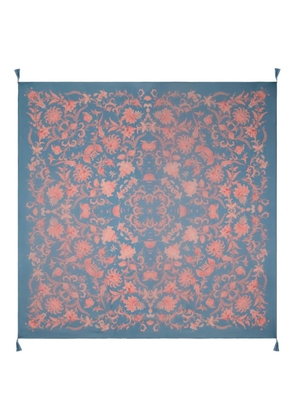 ETRO floral tassel silk shawl - Blue