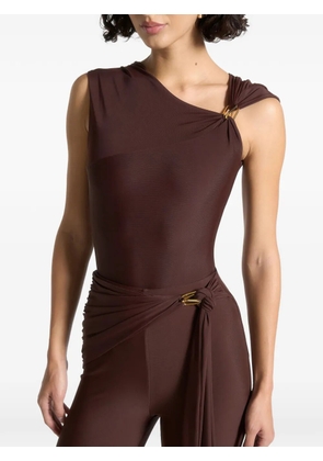 Manière De Voir asymmetric-neck hardware-detail bodysuit - Brown