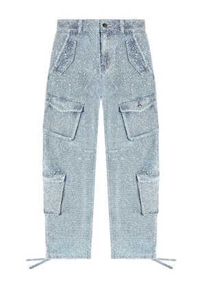 Manière De Voir Anne high-waisted bouclé denim cargo trousers - Blue