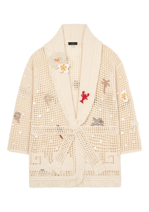 Alanui Where The Waves Begins appliqué fringed cardi-coat - Neutrals