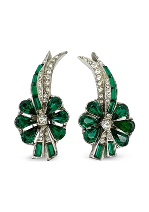 Jennifer Gibson Jewellery 1950s pre-owned Emerald Paste Floral clip-on earrings - Silver