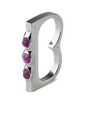 Parts of Four sterling silver ruby double ring