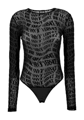 Versace Jeans Couture logo-print mesh bodysuit - Black