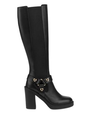Love Moschino heart-buckle leather boots - Black