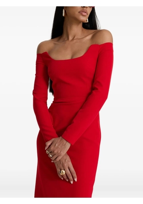 MOOS STUDIO Red Salvage off-shoulder long-sleeve maxi dress