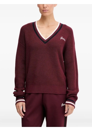 GUESS USA V-neck striped sweater - Red