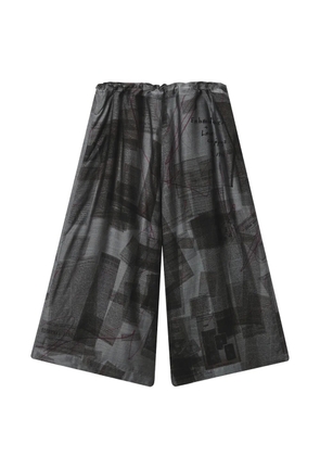 Y's newspaper-print wide-leg trousers - Grey