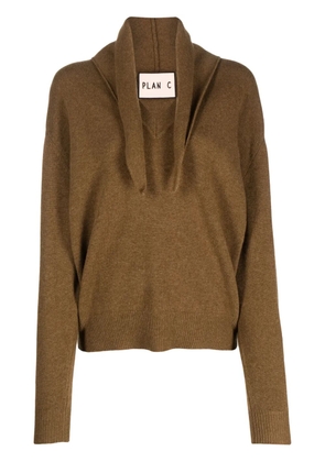 Plan C attached-scarf ribbed-knit jumper - Brown