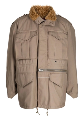 Kolor shearling-collar drawstring jacket - Brown