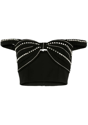 Self-Portrait crystal-embellished cropped top - Black