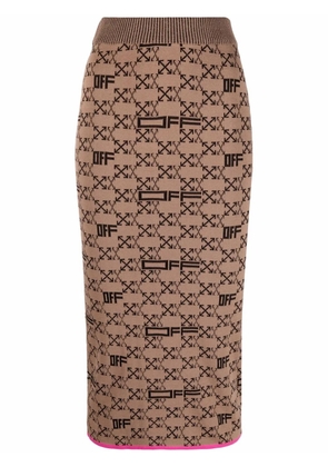 Off-White intarsia-knit Arrows-logo pencil skirt - Brown