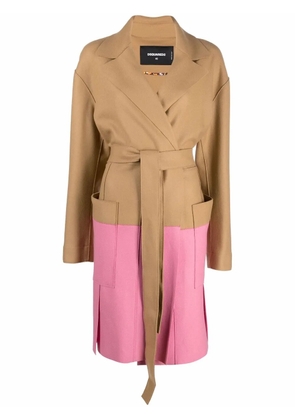 DSQUARED2 two-tone tie-fastening coat - Brown