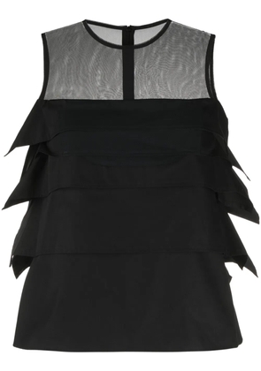 sacai ruffled sheer-yoke sleeveless top - Black