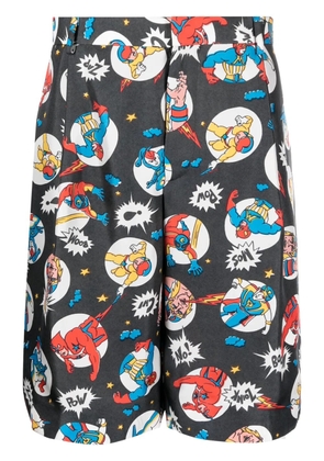 Moschino comic-print silk shorts - Grey