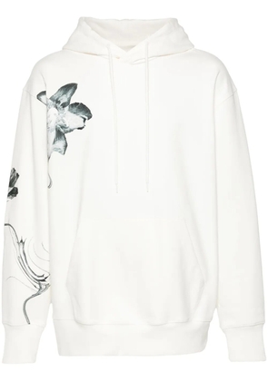 Y-3 floral-print jersey hoodie - White