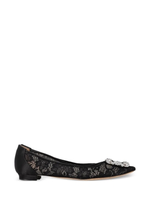 Manolo Blahnik crystal-embellished lace ballerina shoes - Black
