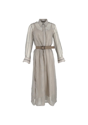 Brunello Cucinelli Vintage Pleated striped maxi shirt dress - Neutrals