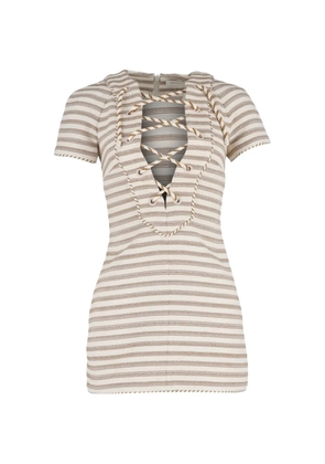 ZIMMERMANN lace-up striped mini dress - Neutrals