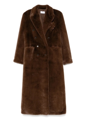 Giuseppe Di Morabito faux-fur floral-brooch coat - Brown