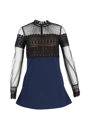 Self-Portrait lace long-sleeve mini dress - Blue