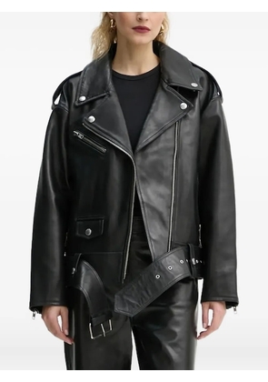 STAND STUDIO belted zip-front leather jacket - Black