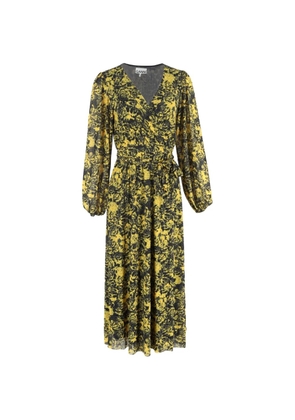GANNI printed wrap midi dress - Yellow